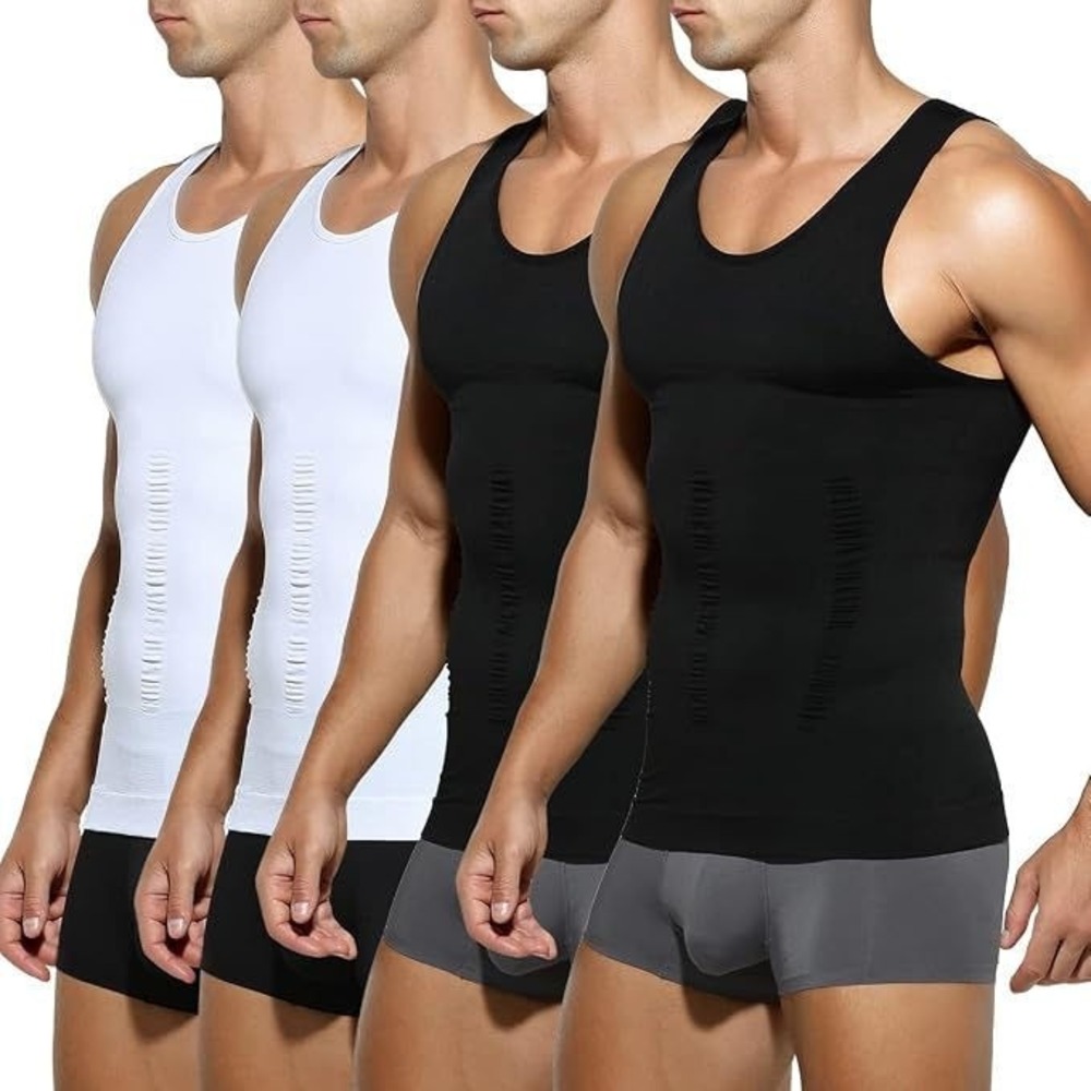 Arjen Kroos Men's 5-Pack Compression Tank Tops Shaper - Black & White - L